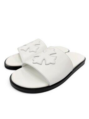 Chrome Hearts Leather CH Slide CH Plus Patch Sandals White Italian 36